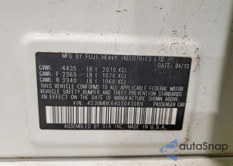 2013 Subaru Legacy 2.5I Limited z USA, uszkodzony, nr VIN 4S3BMBK64D3043089